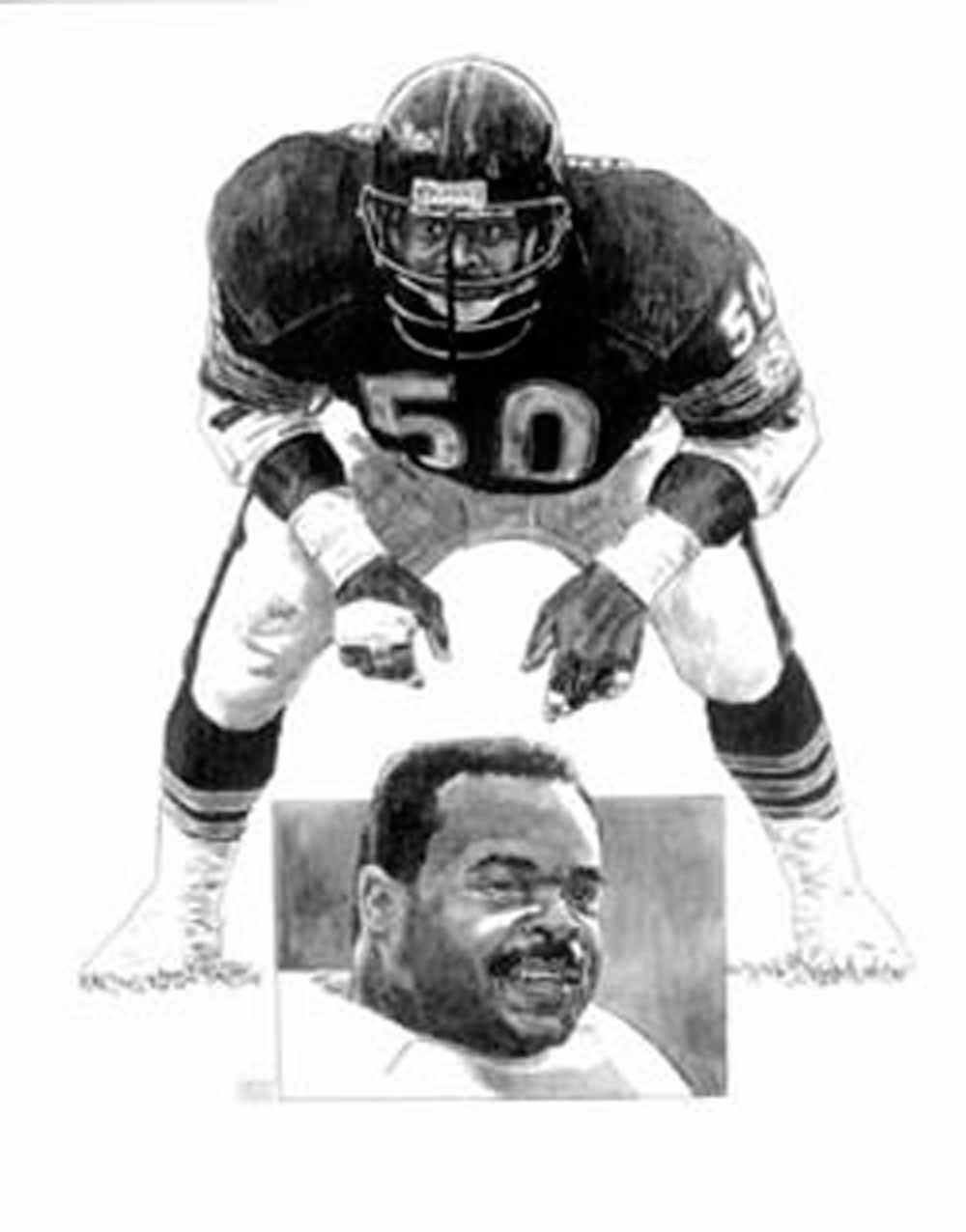 Mike Singletary Chicago Bears Lithograph By Michael Mellett