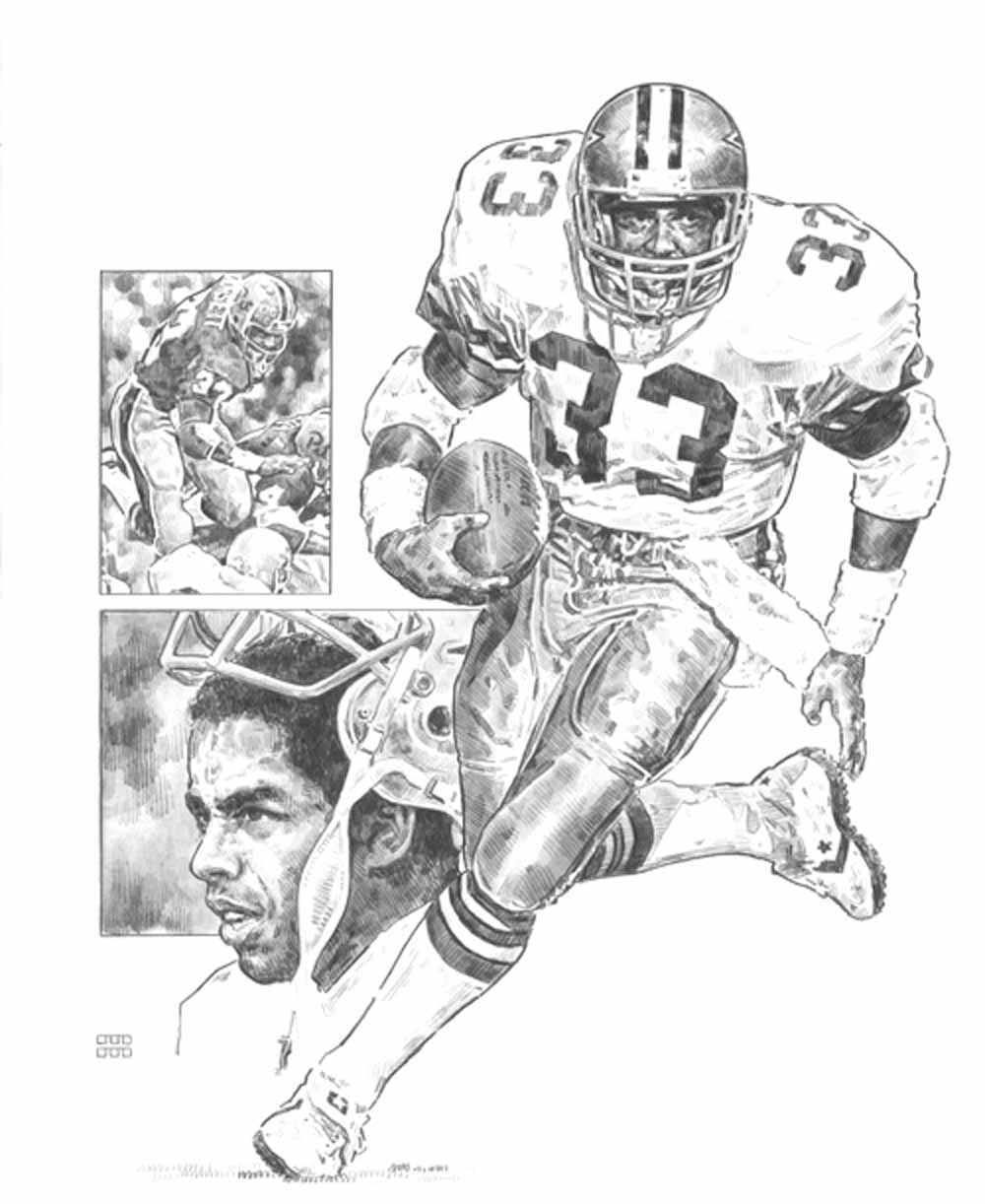 Tony Dorsett Dallas Cowboys Lithograph By Michael Mellett